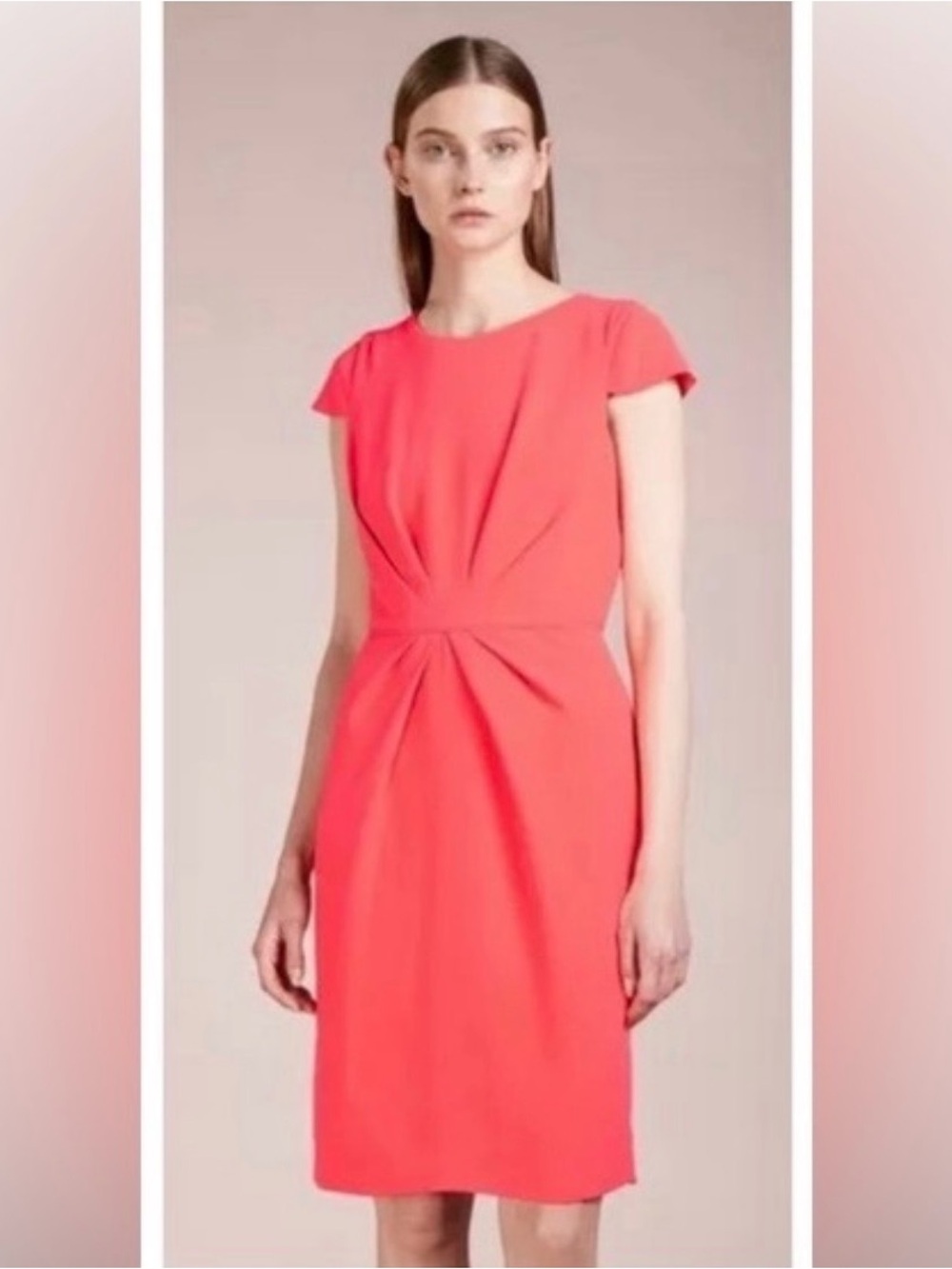 J Crew NWT Neon Coral Sheath Dress with Waist Pleat